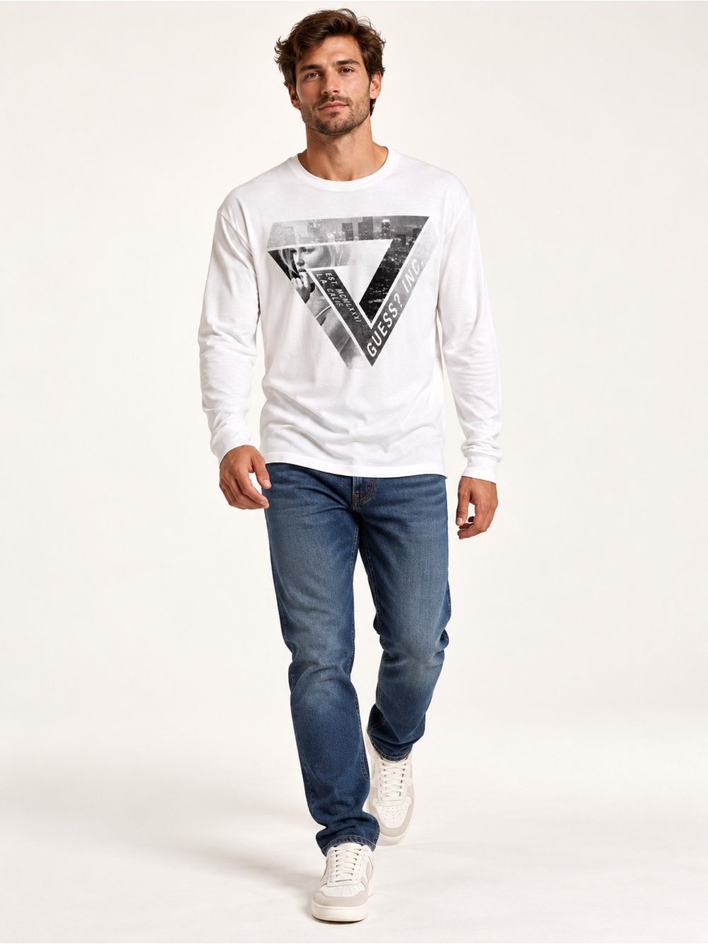 GUESS Men’s White Graphic Long Sleeve Shirt Large NWOT